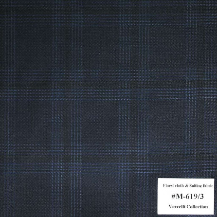 M-619/3 Vercelli V8 - Vải Suit 95% Wool - Xanh Dương Caro